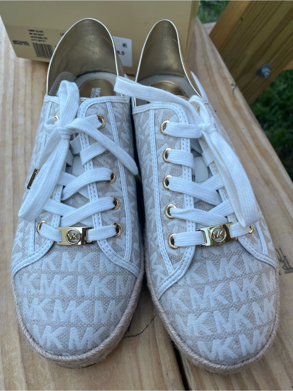 Michael Kors White and Beige MK Logo Espadrille Sneakers